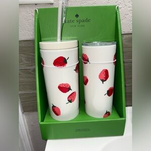 Kate Spade Cream and Red Strawberry Tumblers